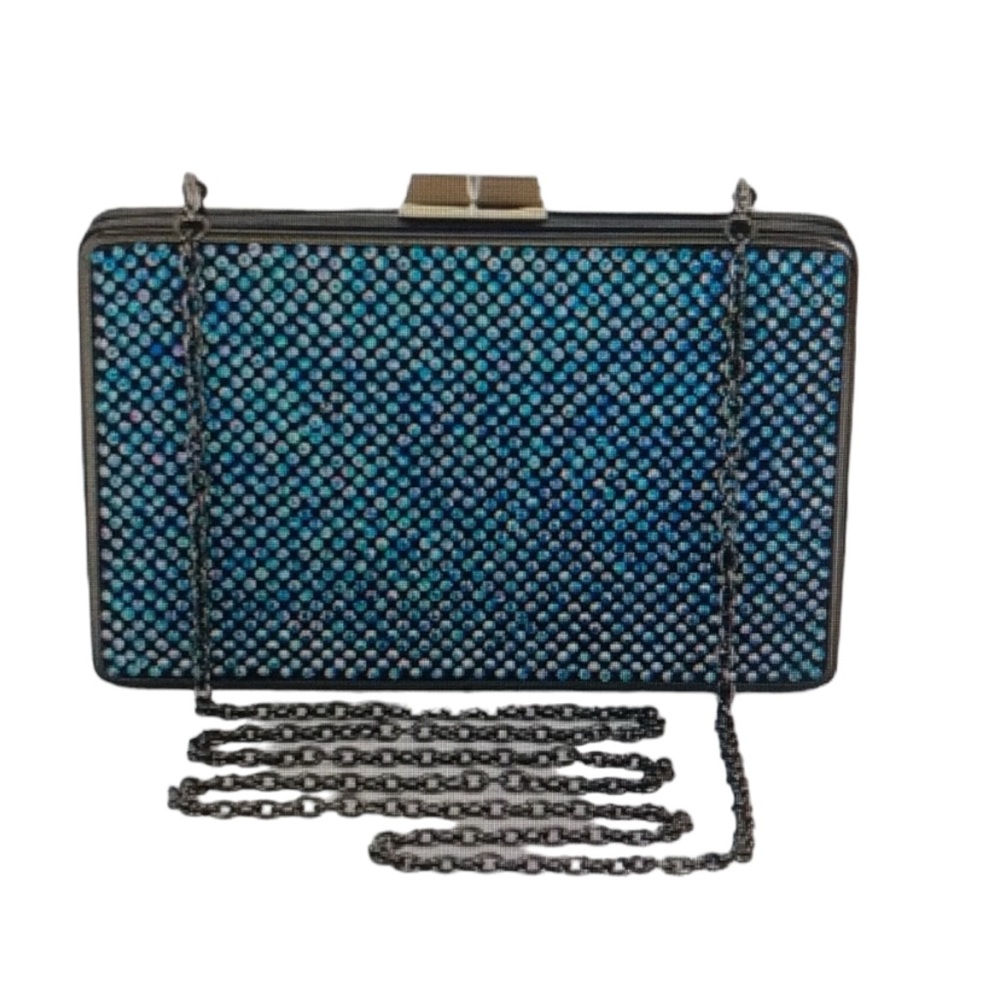 BCBGMaxazria Sonia Crystal Mesh Satin Box Clutch Discontinued